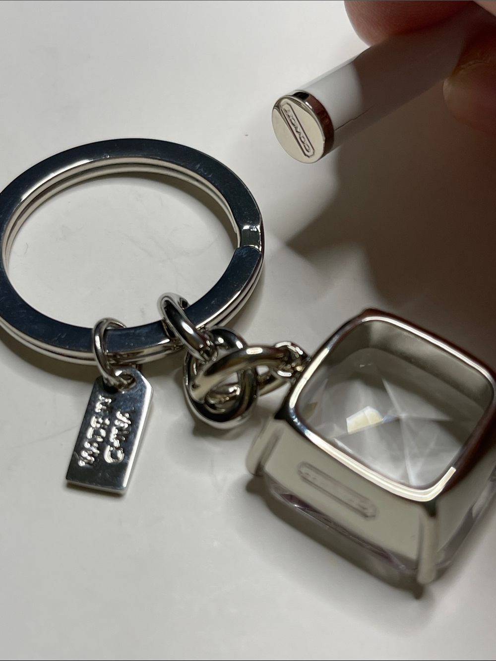 Coach Crystal Square Charm Keychain - Silver Hardware and Coach Pen - Picture 4 of 7